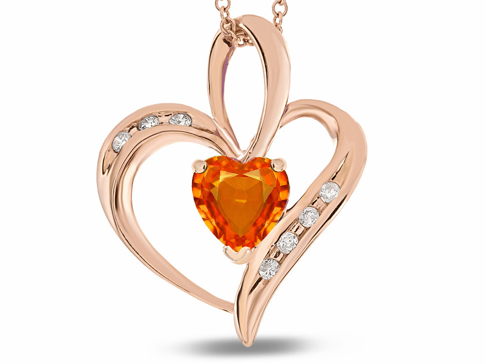 Star K™ Heart Shape 6mm Simulated Mexican Fire Opal Pendant Necklace