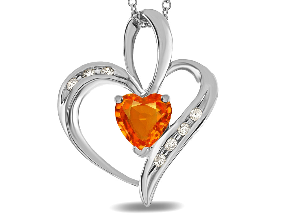 Star K™ Heart Shape 6mm Simulated Mexican Fire Opal Pendant Necklace