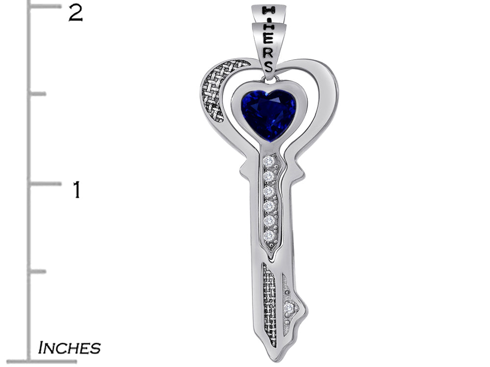 Star K™ His and Hers Key to my Heart Couple 2pcs Pendant Necklace Set with Simulated Sapphire