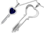 Star K™ His and Hers Key to my Heart Couple 2pcs Pendant Necklace Set with Simulated Sapphire