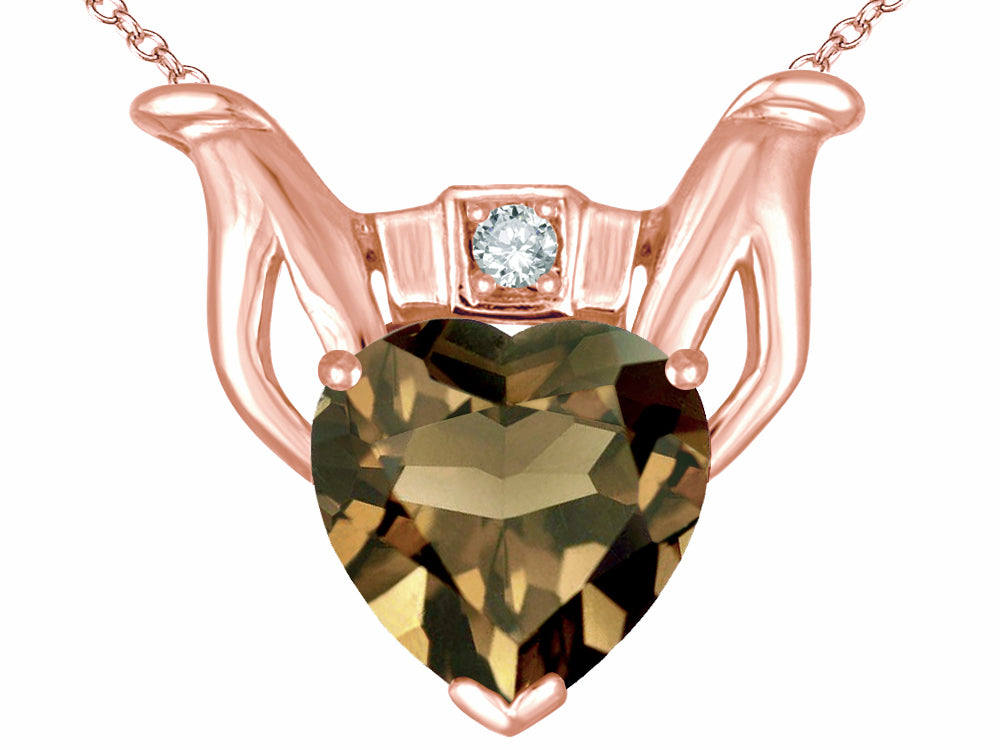 Star K™ Claddagh Love Pendant Necklace With 8mm Heart Smoky Quartz