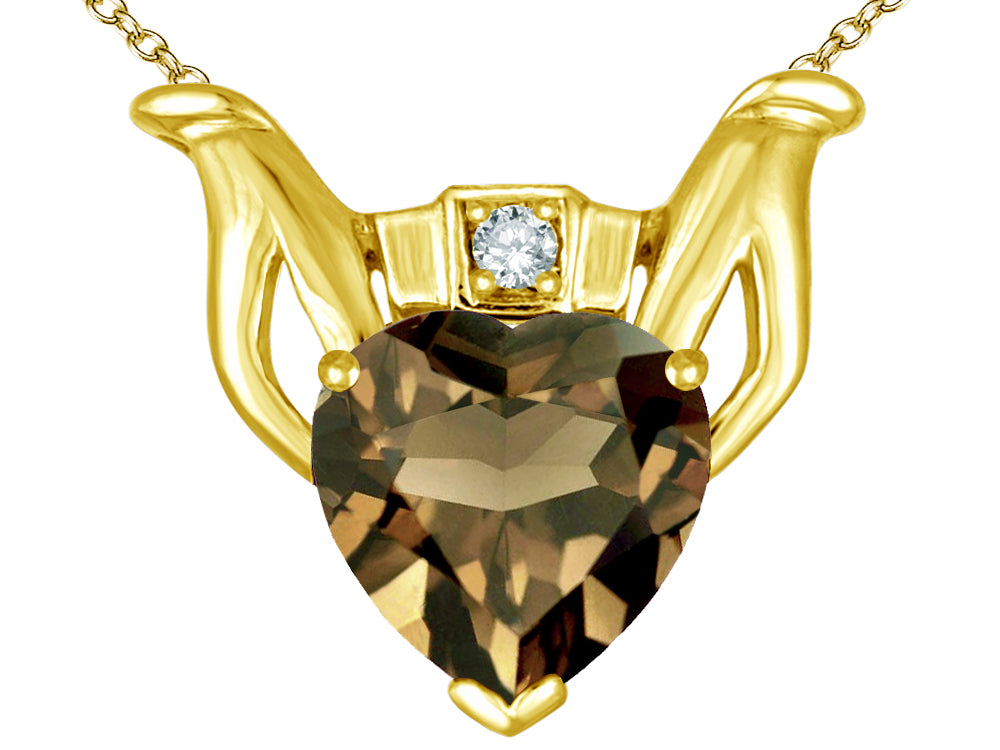 Star K™ Claddagh Love Pendant Necklace With 8mm Heart Smoky Quartz