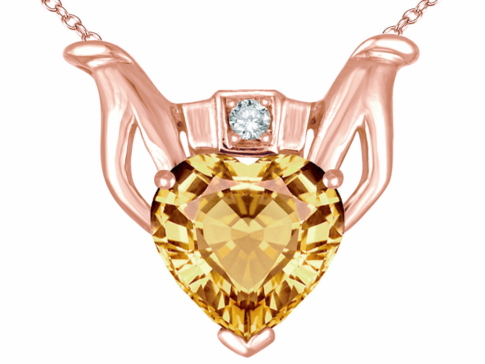 Star K™ Claddagh Love Pendant Necklace With 8mm Heart Simulated Imperial Yellow Topaz
