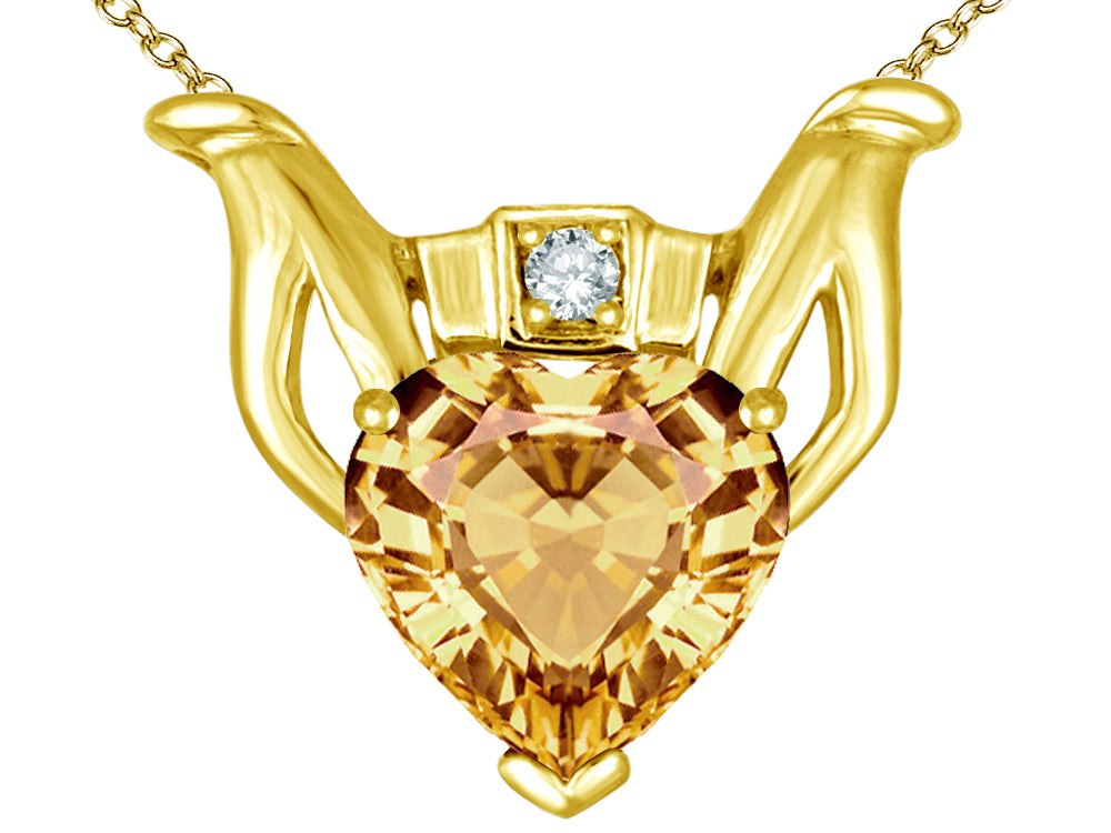 Star K™ Claddagh Love Pendant Necklace With 8mm Heart Simulated Imperial Yellow Topaz