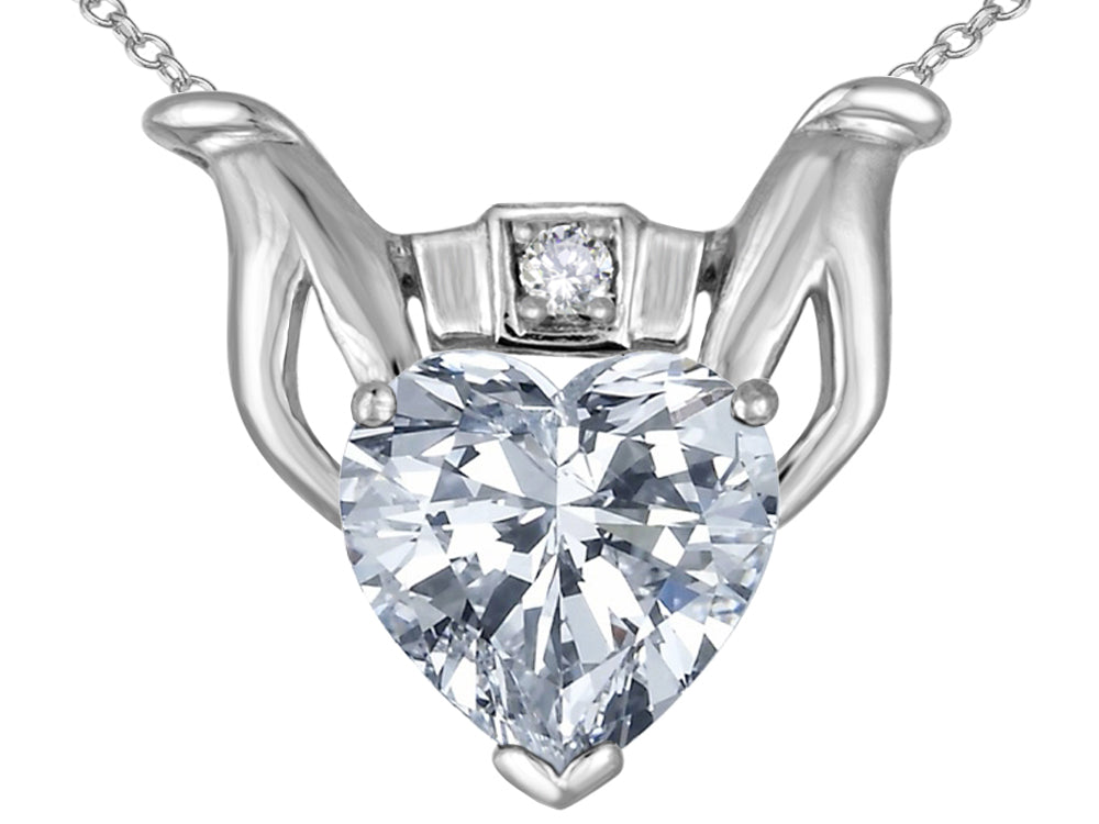 Star K™ Claddagh Love Pendant Necklace With 8mm Heart White Topaz