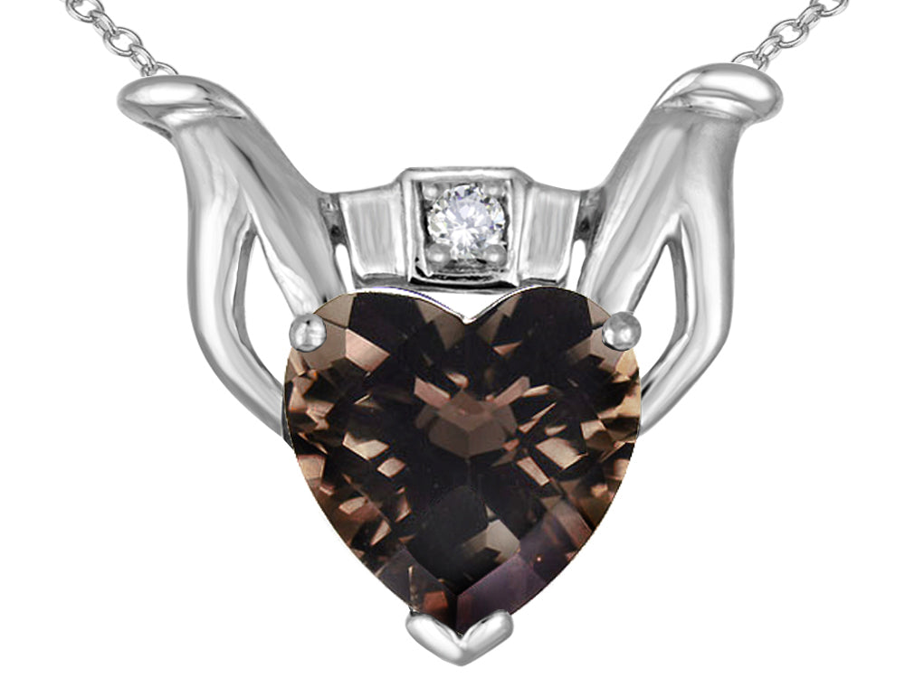 Star K™ Claddagh Love Pendant Necklace With 8mm Heart Smoky Quartz