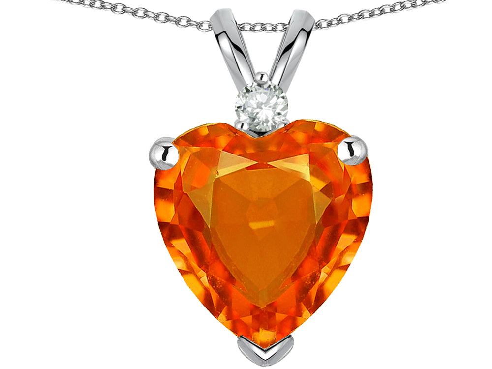 Star K™ 8mm Simulated Meixcan Fire Opal Heart Pendant Necklace