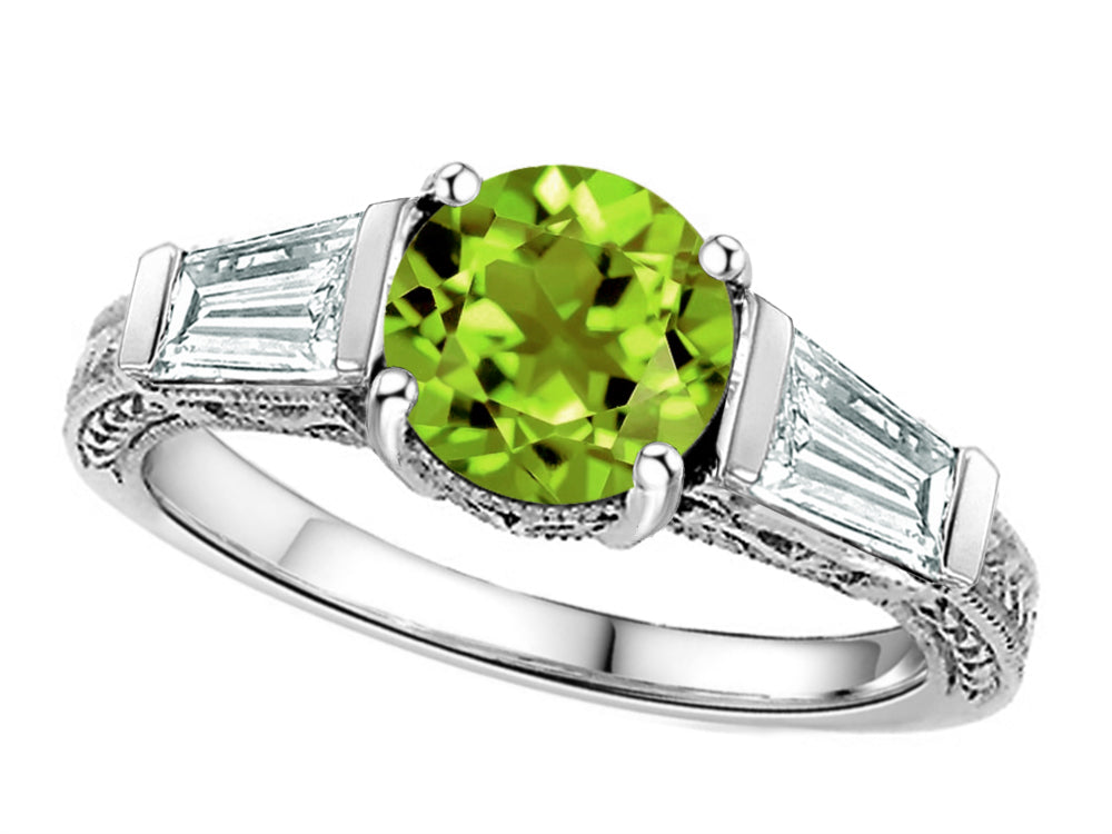 Star K Round 7mm Simulated Peridot and Cubic Zirconia Engagement Ring