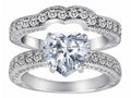 Star K™ 8mm Heart Shape Genuine White Topaz Wedding Set