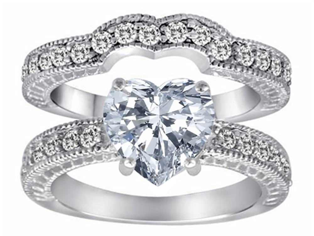 Star K™ 8mm Heart Shape Genuine White Topaz Wedding Set