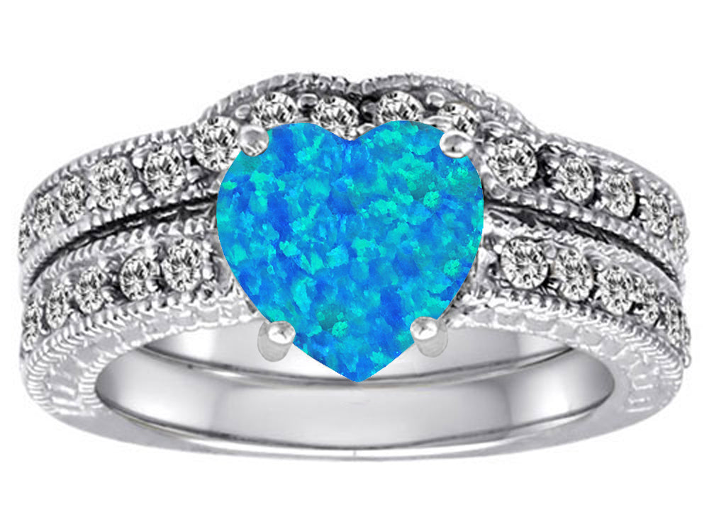 Star K™ 8mm Heart Shape Created Blue Opal Wedding Set
