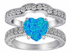 Star K™ 8mm Heart Shape Created Blue Opal Wedding Set