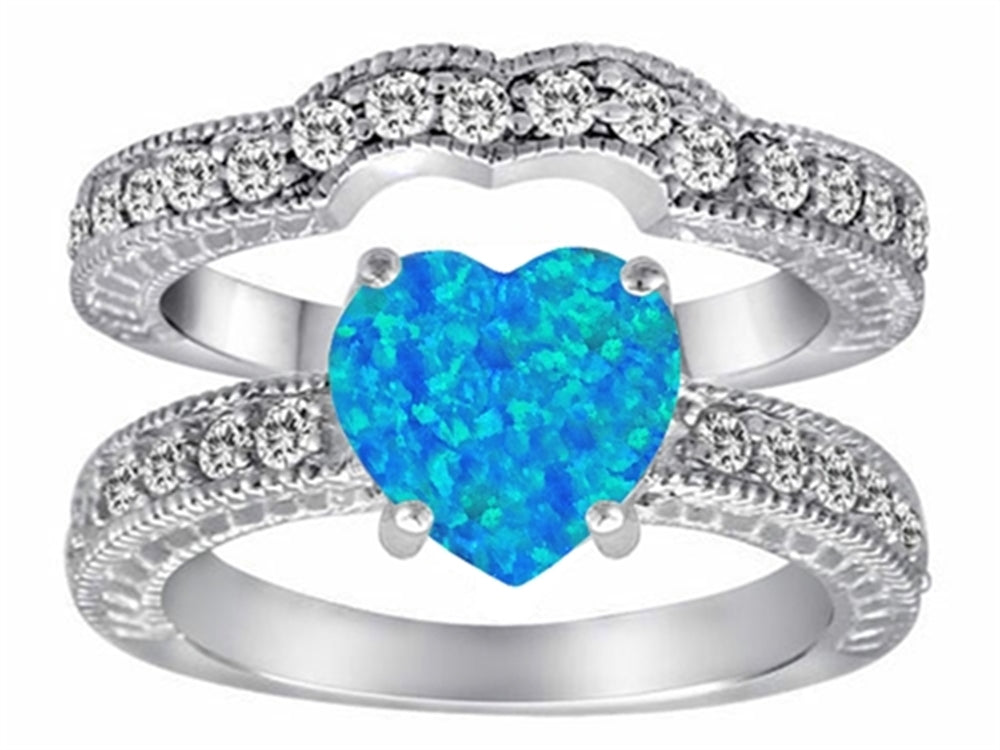 Star K™ 8mm Heart Shape Created Blue Opal Wedding Set