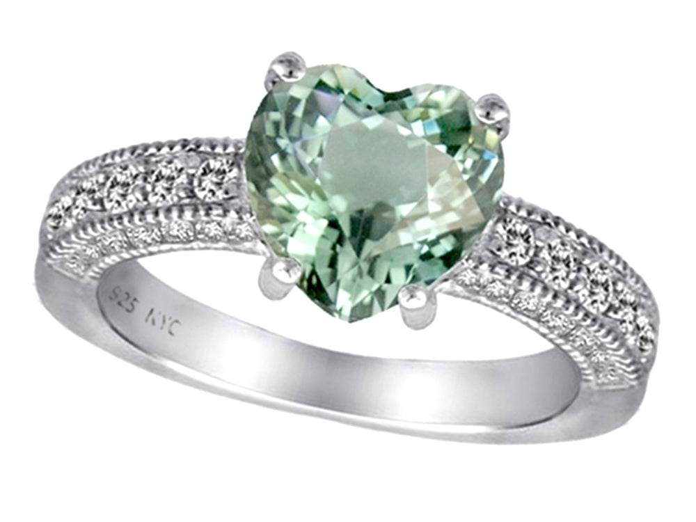 Star K Genuine 8mm Heart Shape Green Amethyst Ring