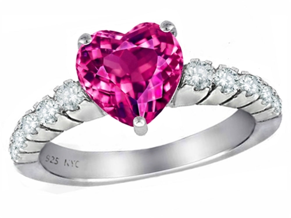 Star K 8mm Heart Shape Simulated Pink Tourmaline Ring