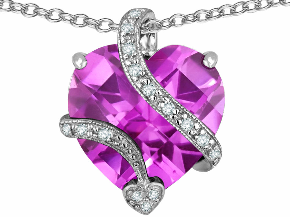 Star K™ Large 15mm Heart Shape Created Light Pink Sapphire Love Pendant Necklace