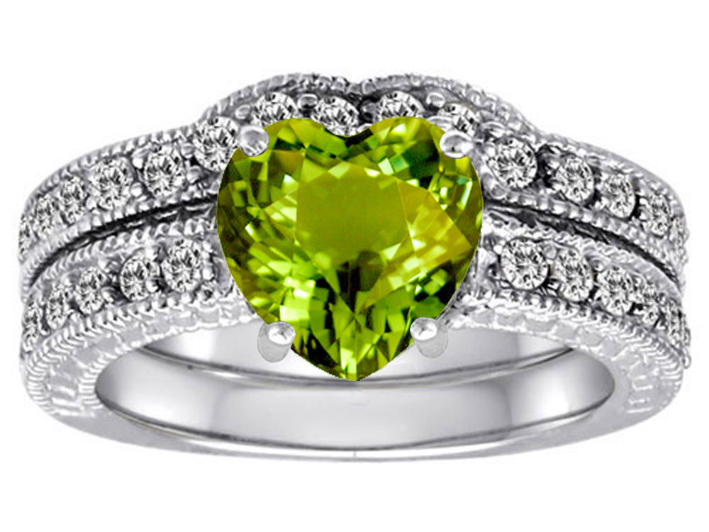 Star K™ 8mm Heart Shape Simulated Peridot and Cubic Zirconia Wedding Set