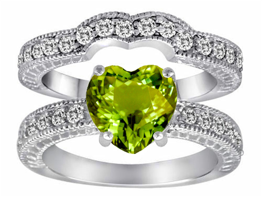 Star K™ 8mm Heart Shape Simulated Peridot and Cubic Zirconia Wedding Set