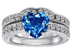 Star K™ 8mm Heart Shape Simulated Blue Topaz Wedding Set