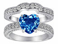Star K™ 8mm Heart Shape Simulated Blue Topaz Wedding Set