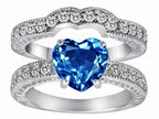 Star K™ 8mm Heart Shape Simulated Blue Topaz Wedding Set