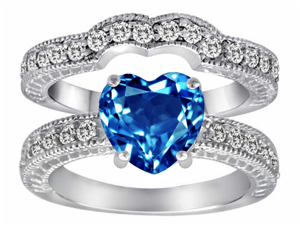 Star K™ 8mm Heart Shape Simulated Blue Topaz Wedding Set
