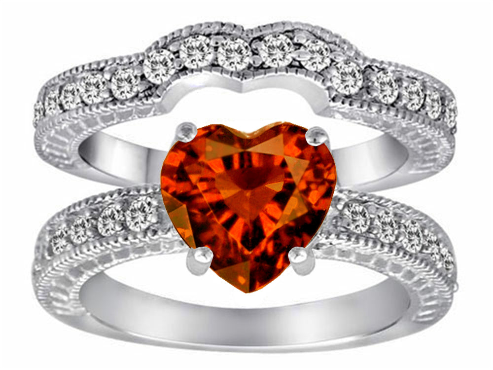 Star K™ 8mm Heart Shape Simulated Garnet Wedding Set