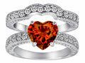 Star K™ 8mm Heart Shape Simulated Garnet Wedding Set