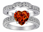 Star K™ 8mm Heart Shape Simulated Garnet Wedding Set