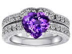 Star K™ 8mm Heart Shape Simulated Amethyst Wedding Set