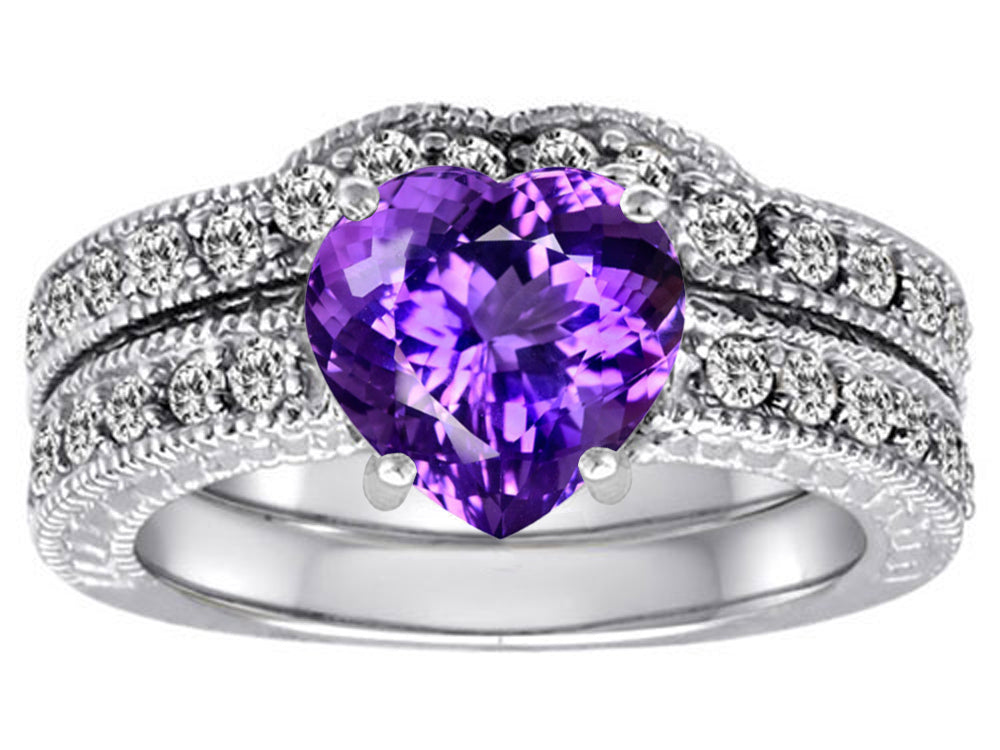Star K™ 8mm Heart Shape Simulated Amethyst Wedding Set