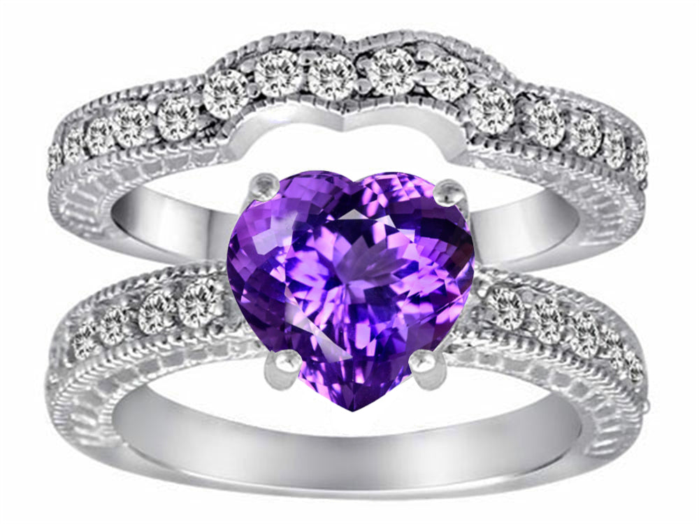 Star K™ 8mm Heart Shape Simulated Amethyst Wedding Set