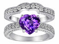 Star K™ 8mm Heart Shape Simulated Amethyst Wedding Set