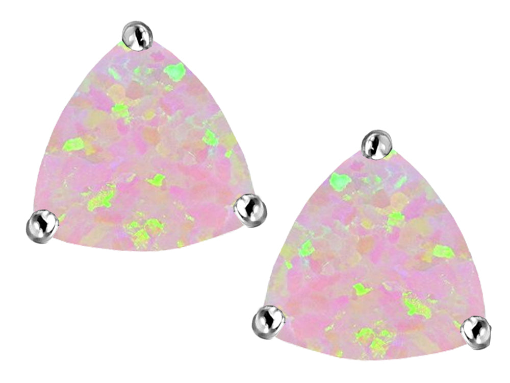Star K™ Trillion 7mm Pink Created Opal Earrings Studs
