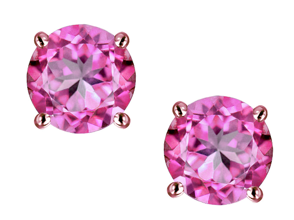 Star K™ 7mm Round Created Pink Sapphire Classic Screw Back Stud Earrings