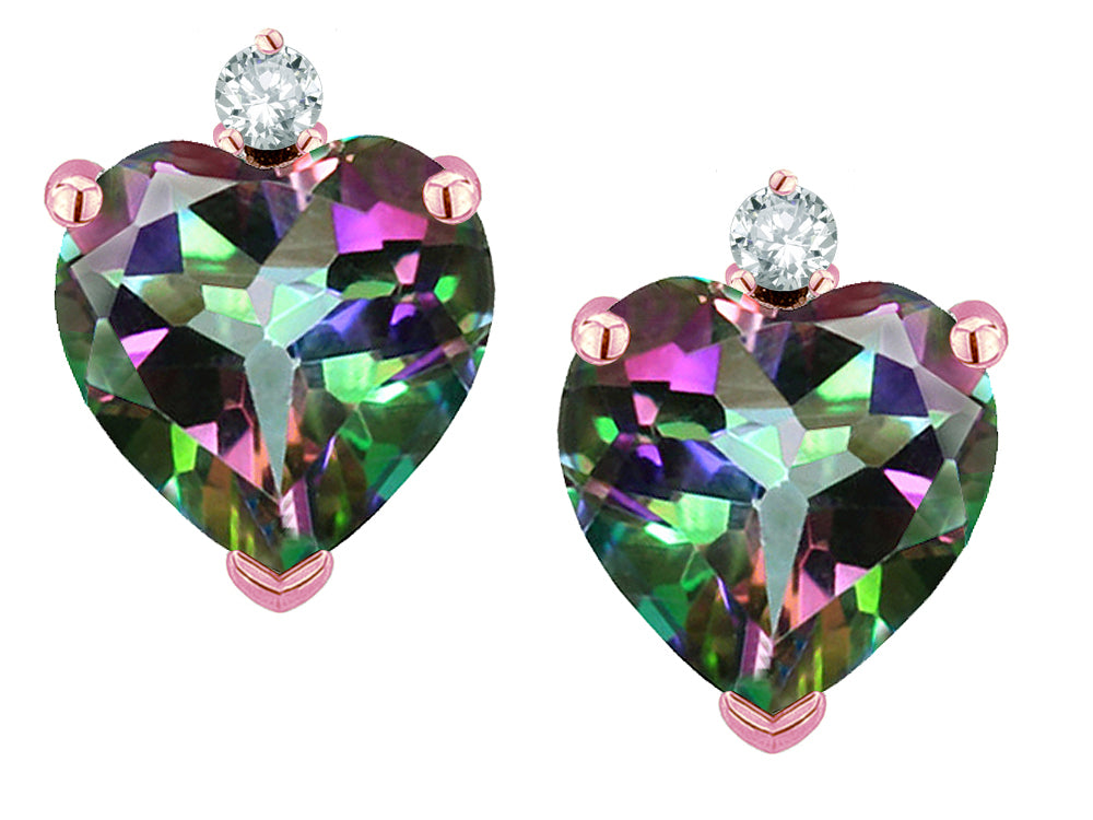 Star K™ Heart Shape 7mm Rainbow Mystic Topaz Friction Back Earrings Studs