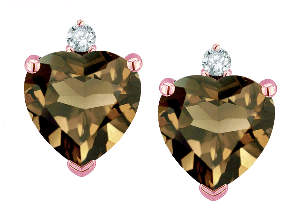 Star K™ Heart Shape 7mm Genuine Smoky Quartz Earrings Studs