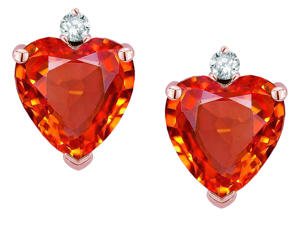 Star K™ Heart Shape 7mm Simulated Orange Mexican Fire Opal Earrings Studs