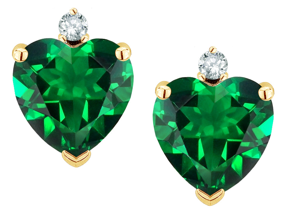 Star K™ Heart Shape Simulated Emerald Earrings Studs