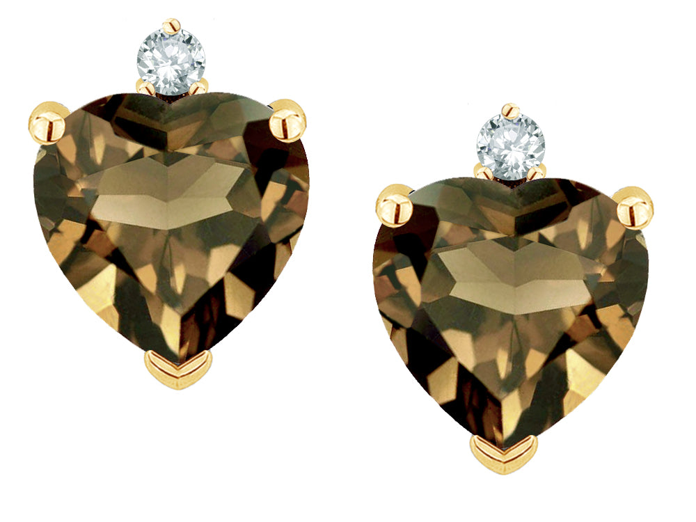Star K™ Heart Shape Genuine Smoky Quartz Earrings Studs