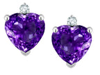 Star K™ Classic Heart Shape 2 stone Genuine Amethyst Earrings Studs