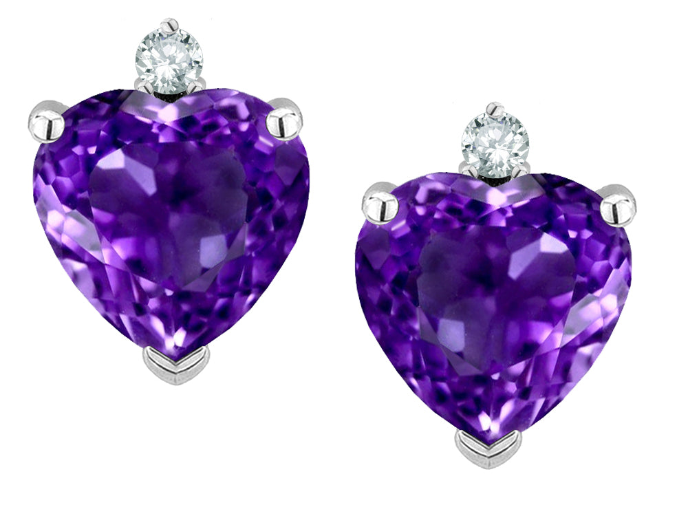 Star K™ Classic Heart Shape 2 stone Genuine Amethyst Earrings Studs