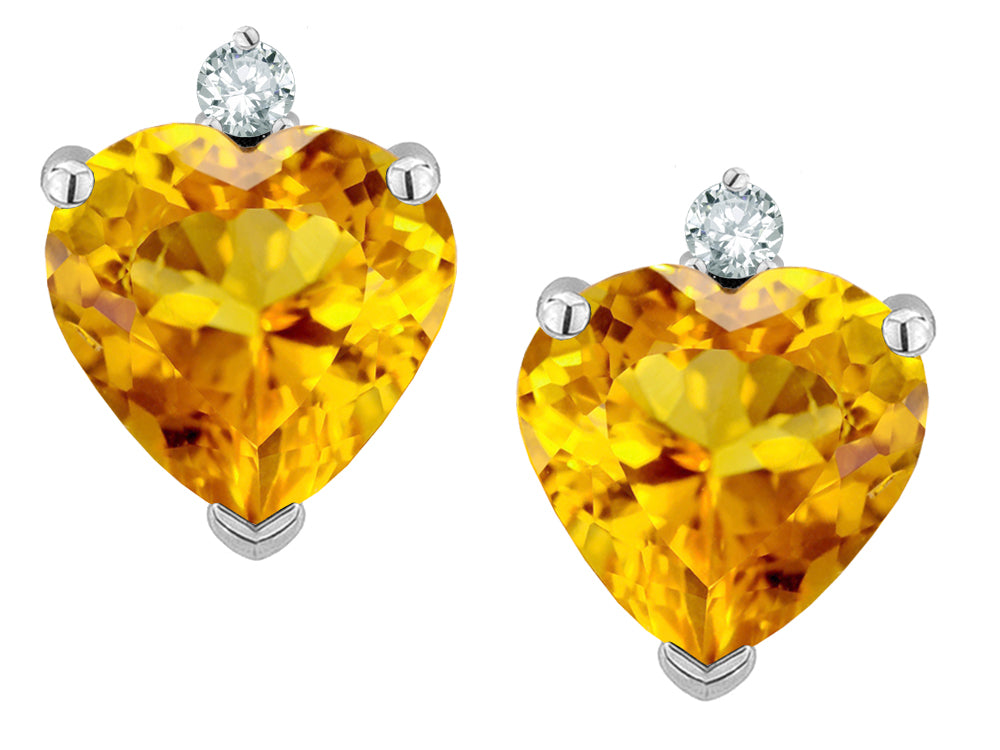 Star K™ Classic Heart Shape 2 stone Genuine Citrine Earrings Studs