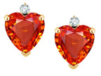 Star K™ Classic Heart Shape 2 stone Simulated Orange Mexican Fire Opal Earrings Studs