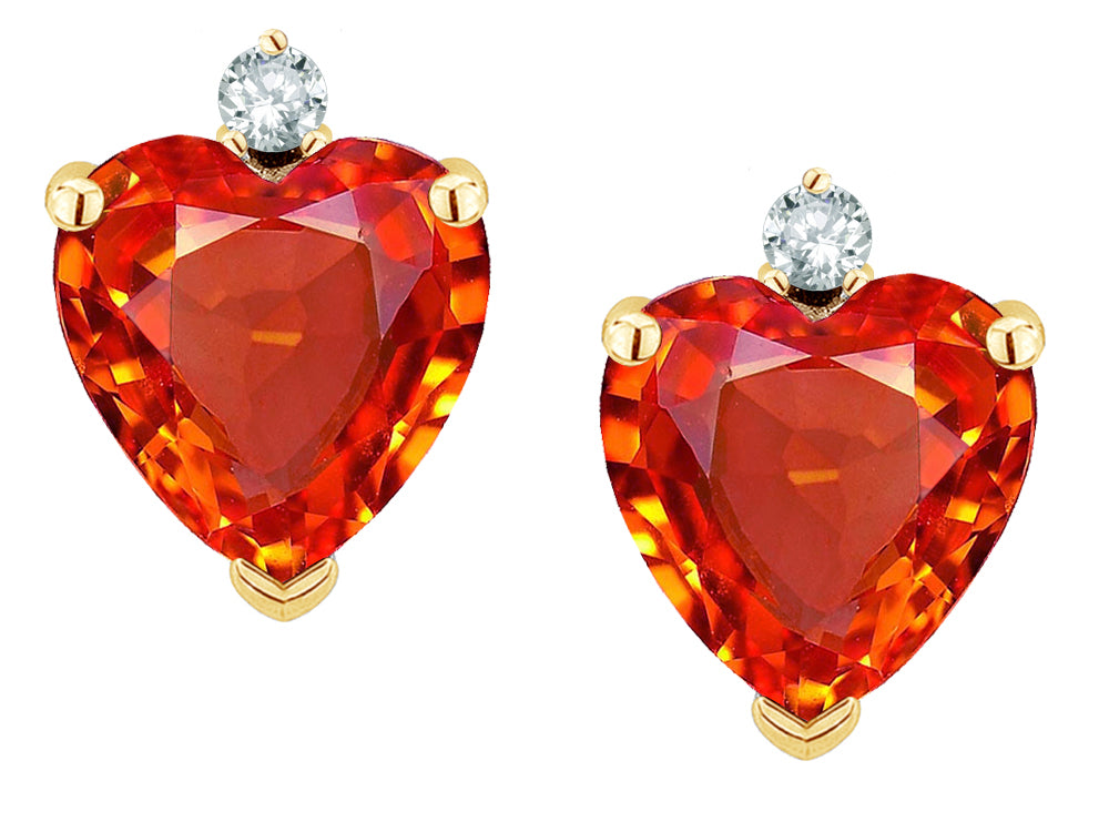 Star K™ Classic Heart Shape 2 stone Simulated Orange Mexican Fire Opal Earrings Studs