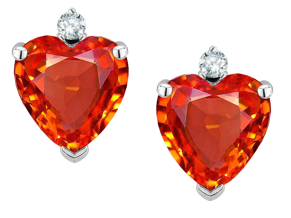 Star K™ Classic Heart Shape 2 stone Simulated Orange Mexican Fire Opal Earrings Studs