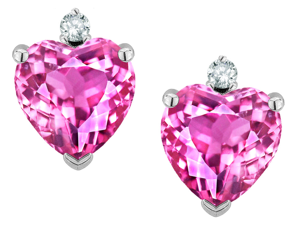 Star K™ Classic Heart Shape 2 stone Created Pink Sapphire Earrings Studs