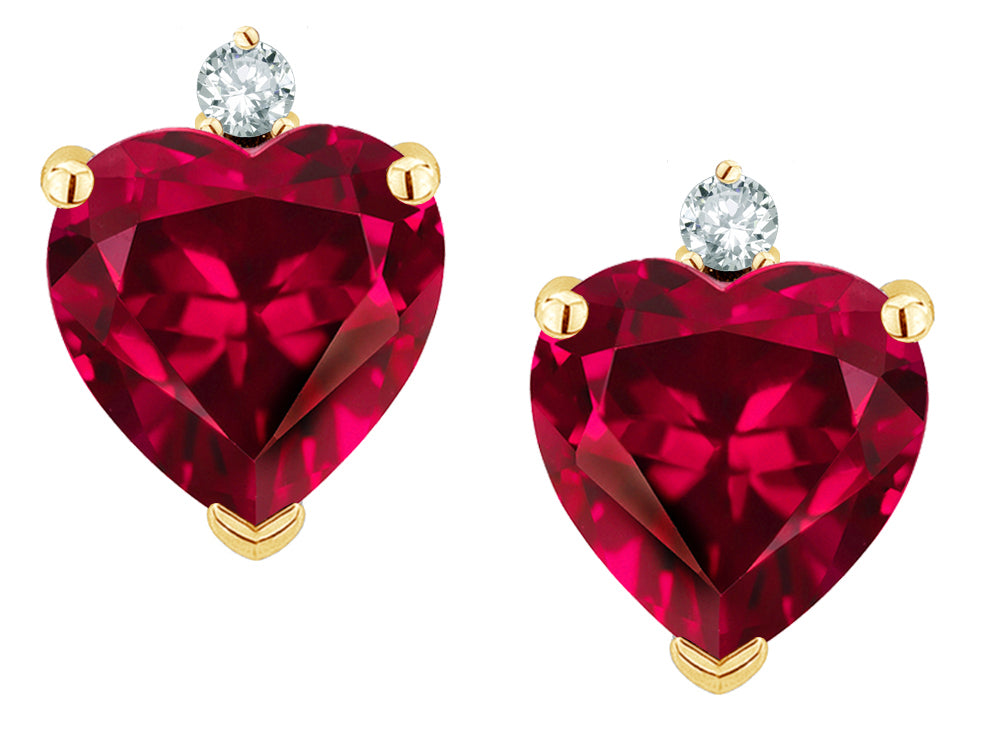 Star K™ Classic Heart Shape 2 stone Created Ruby Earrings Studs