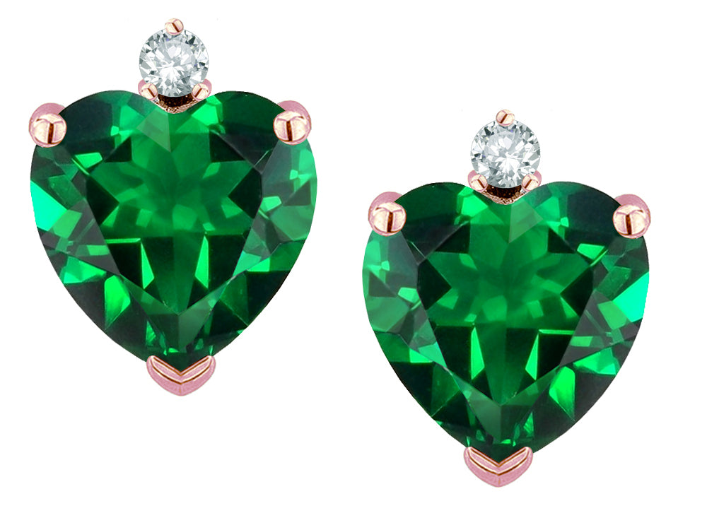 Star K™ Classic Heart Shape 2 stone Simulated Emerald Earrings Studs