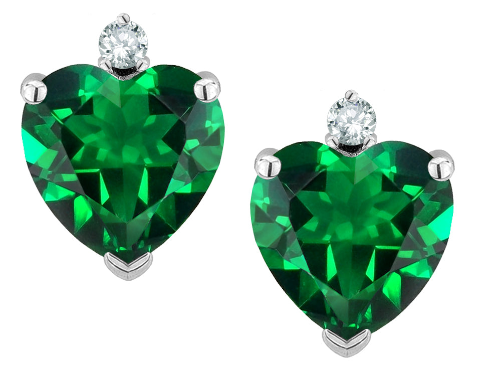 Star K™ Classic Heart Shape 2 stone Simulated Emerald Earrings Studs